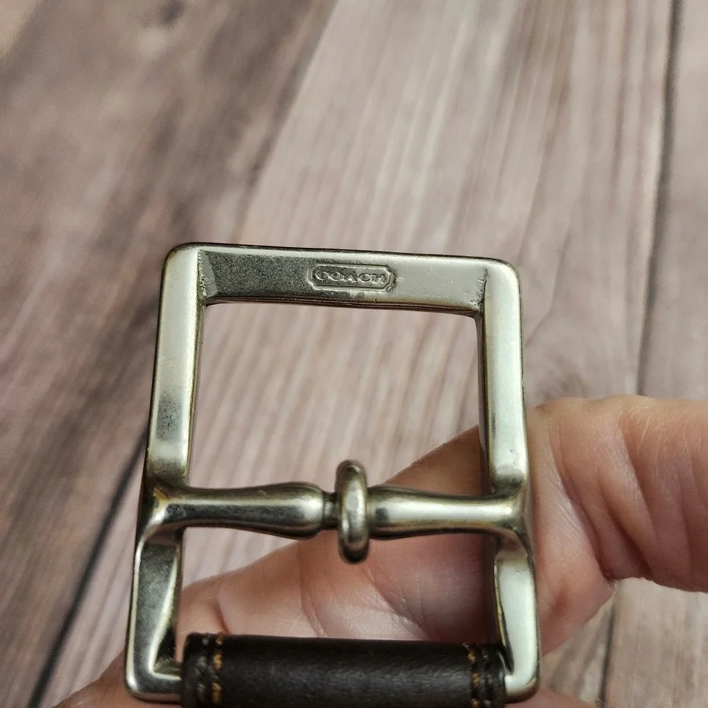 Coach Mens Leather Belt Dark‎ Brown Silver Buckle Classic Dress 36 Luxury Office